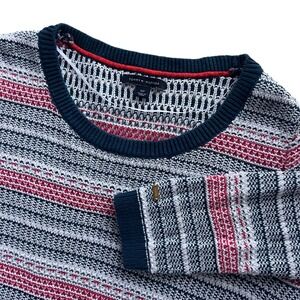 Tommy Hilfiger Women's Sm. Red White Blue Metallic Striped Knit Crewneck Sweater